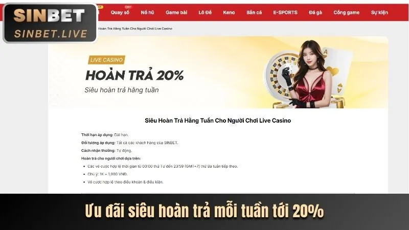 Chương trình hoàn trả tiền cược hàng tuần cho game slot